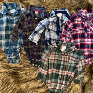5 baby boy plaid flannel onesies